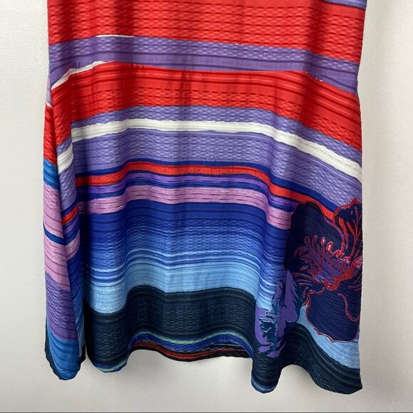 Desigual | Floral Abstract Striped Colorful Dress Blue White Orange - Picture 6 of 9